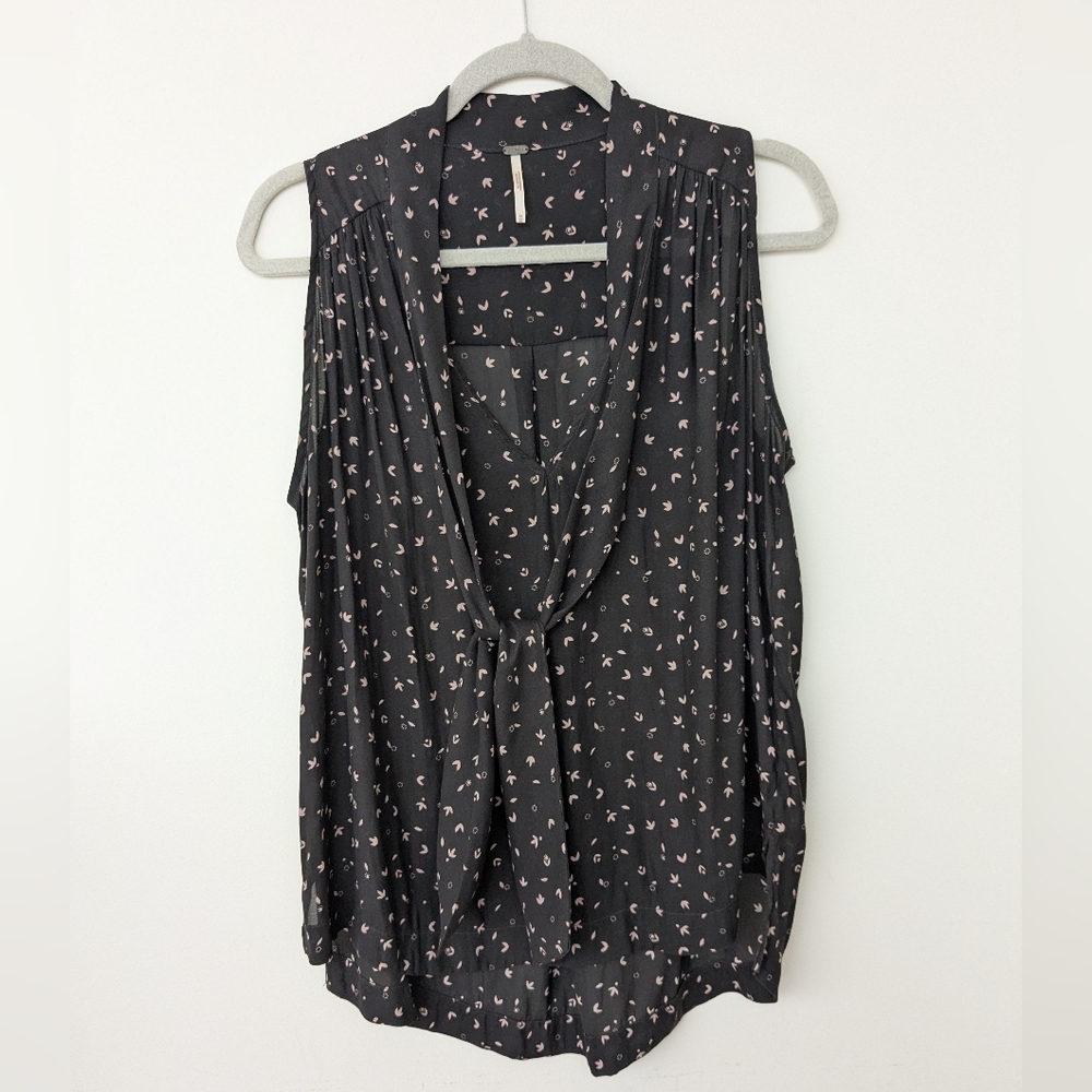 Free People Black Sleeveless Tie Front Blouse